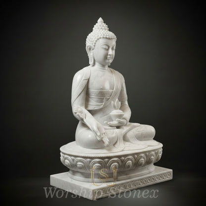 Handcrafted White Marble Medicine Buddha Statue (Bhaisajyaguru)