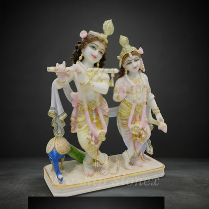 Premium Radha Krishna Marble Finish Idol with Peacock for Home Décor