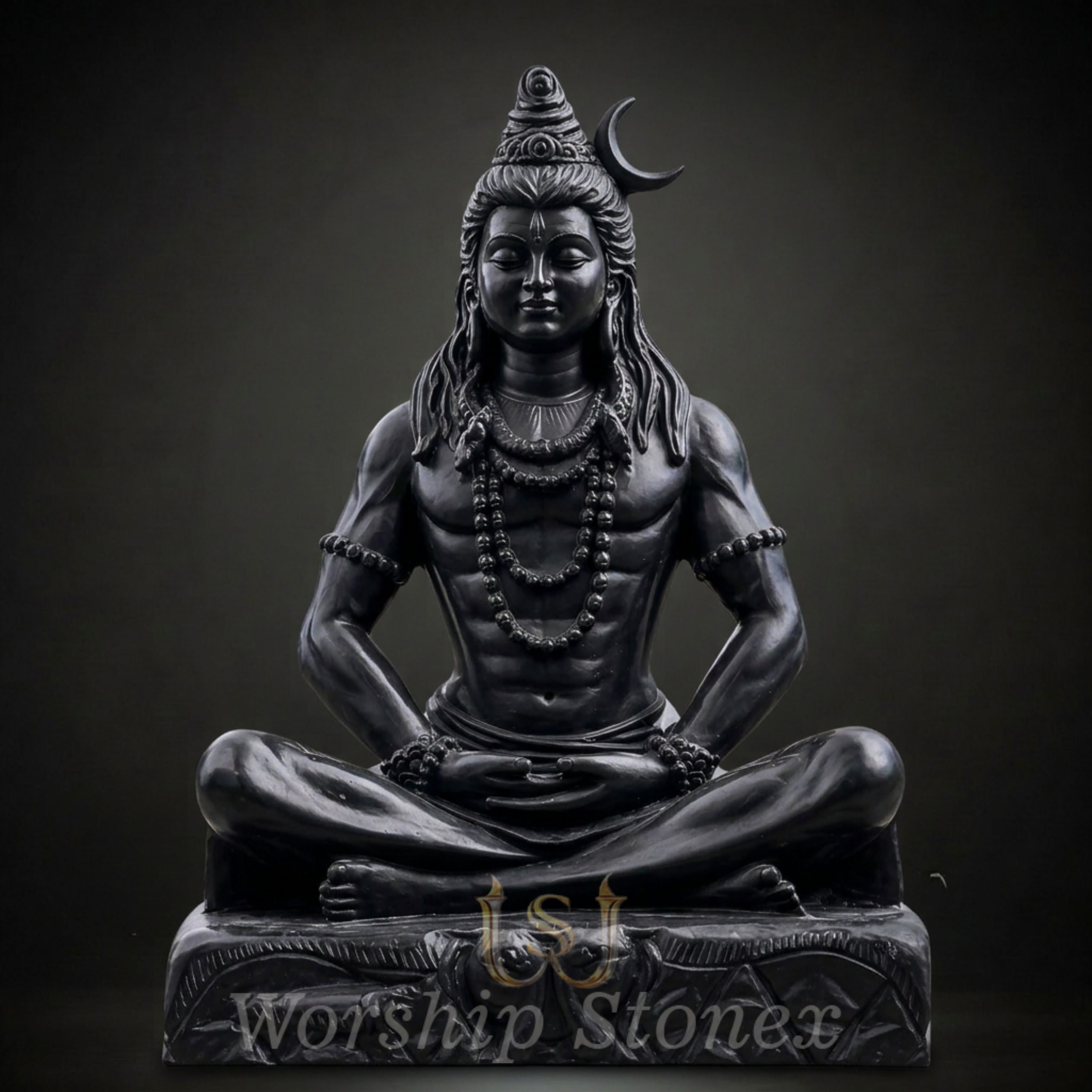 Black Marble Meditating Shiva Statue with Divine Handcrafted Detailing