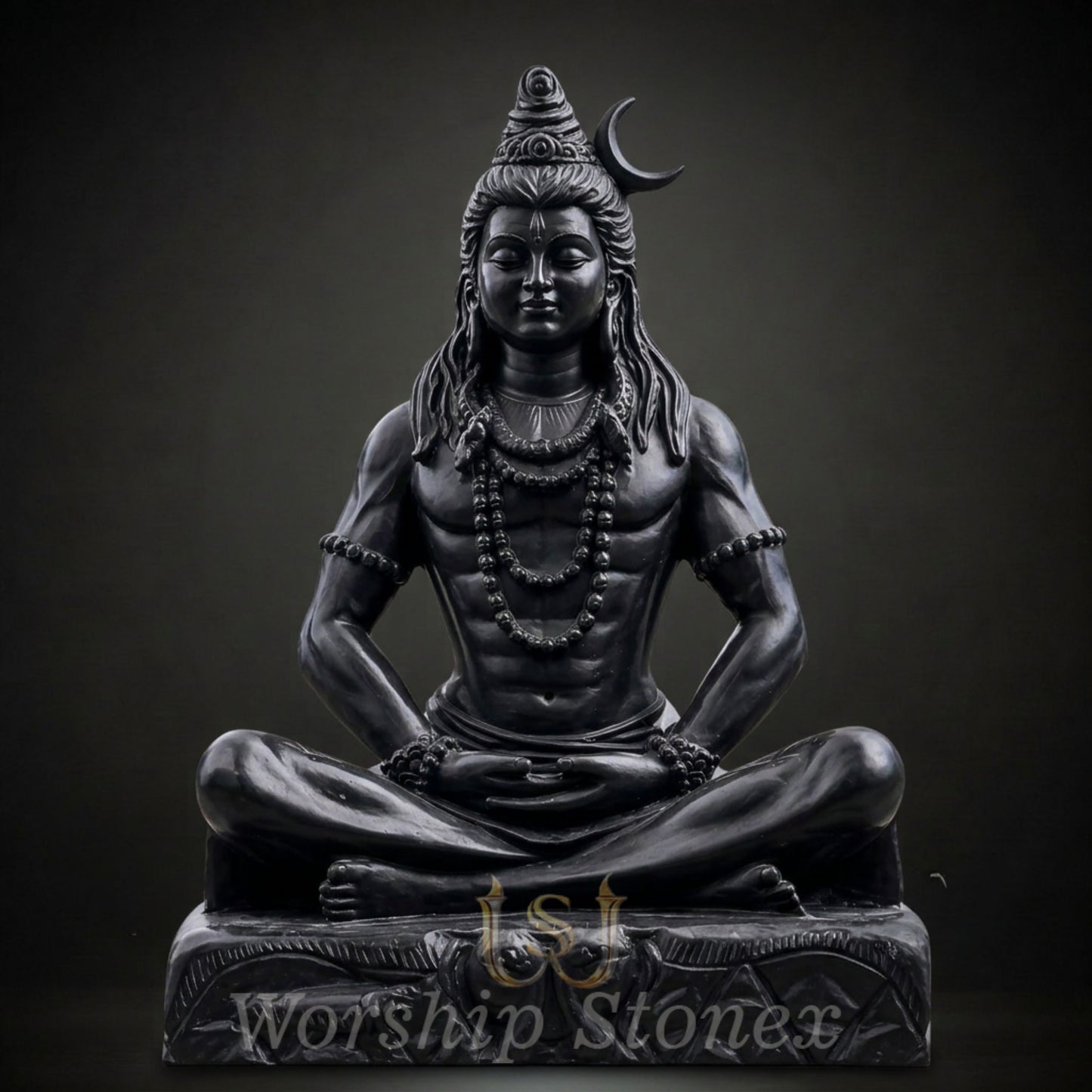 Black Marble Meditating Shiva Statue with Divine Handcrafted Detailing