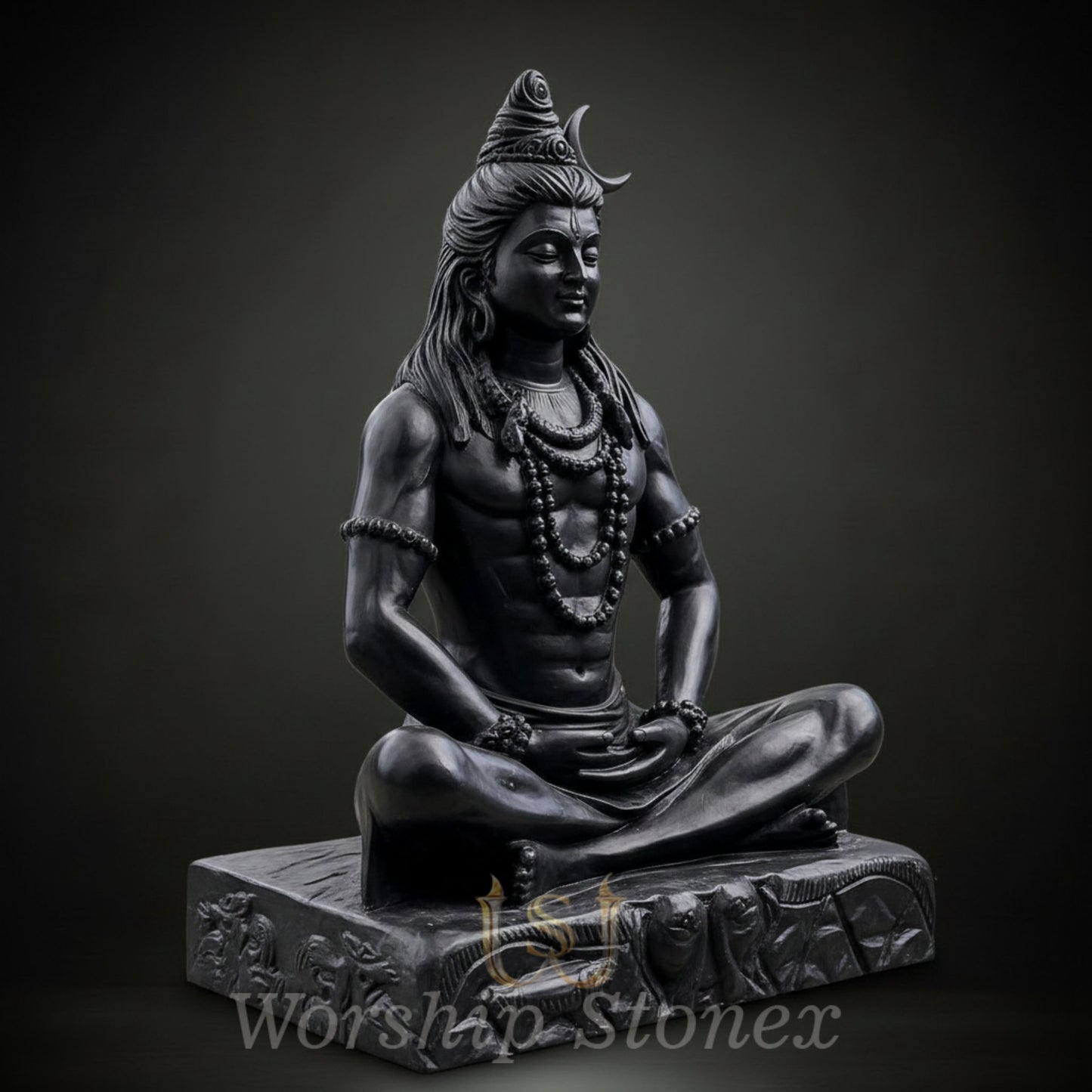 Black Marble Meditating Shiva Statue with Divine Handcrafted Detailing
