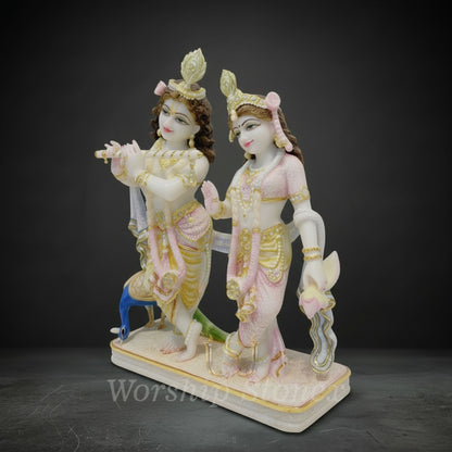 Premium Radha Krishna Marble Finish Idol with Peacock for Home Décor