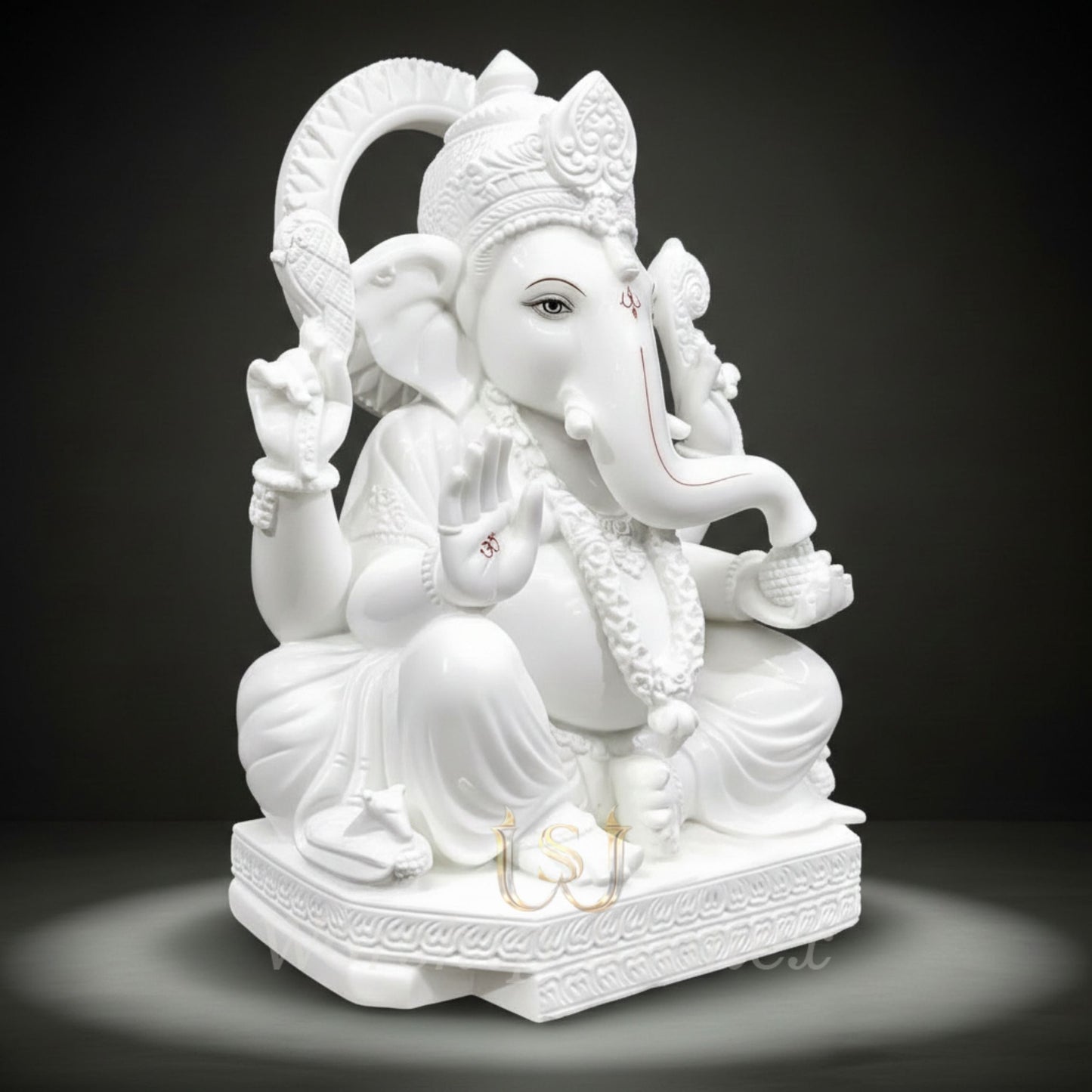 Elegant White Lord Ganesha Idol – Marble Finish Ganpati Statue for Home Décor & Temple