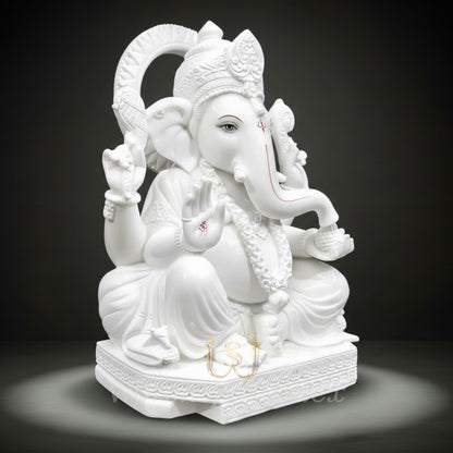 Elegant White Lord Ganesha Idol – Marble Finish Ganpati Statue for Home Décor & Temple