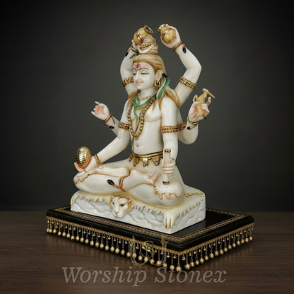 Handcrafted Panchmukhi Shiva Marble Statue with Premium Gold Detailing