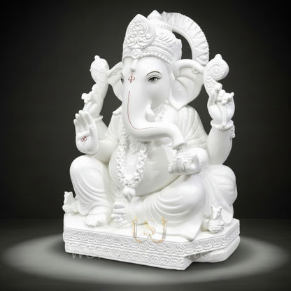 Elegant White Lord Ganesha Idol – Marble Finish Ganpati Statue for Home Décor & Temple