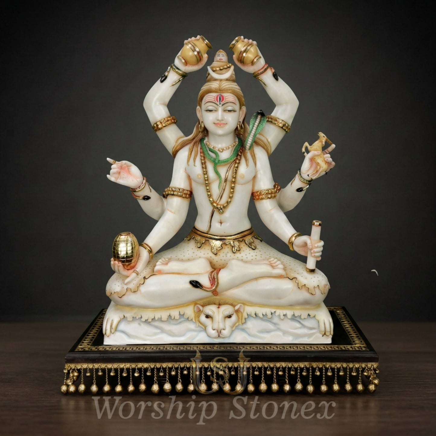 Handcrafted Panchmukhi Shiva Marble Statue with Premium Gold Detailing