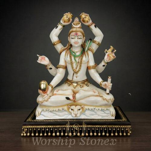 Handcrafted Panchmukhi Shiva Marble Statue with Premium Gold Detailing
