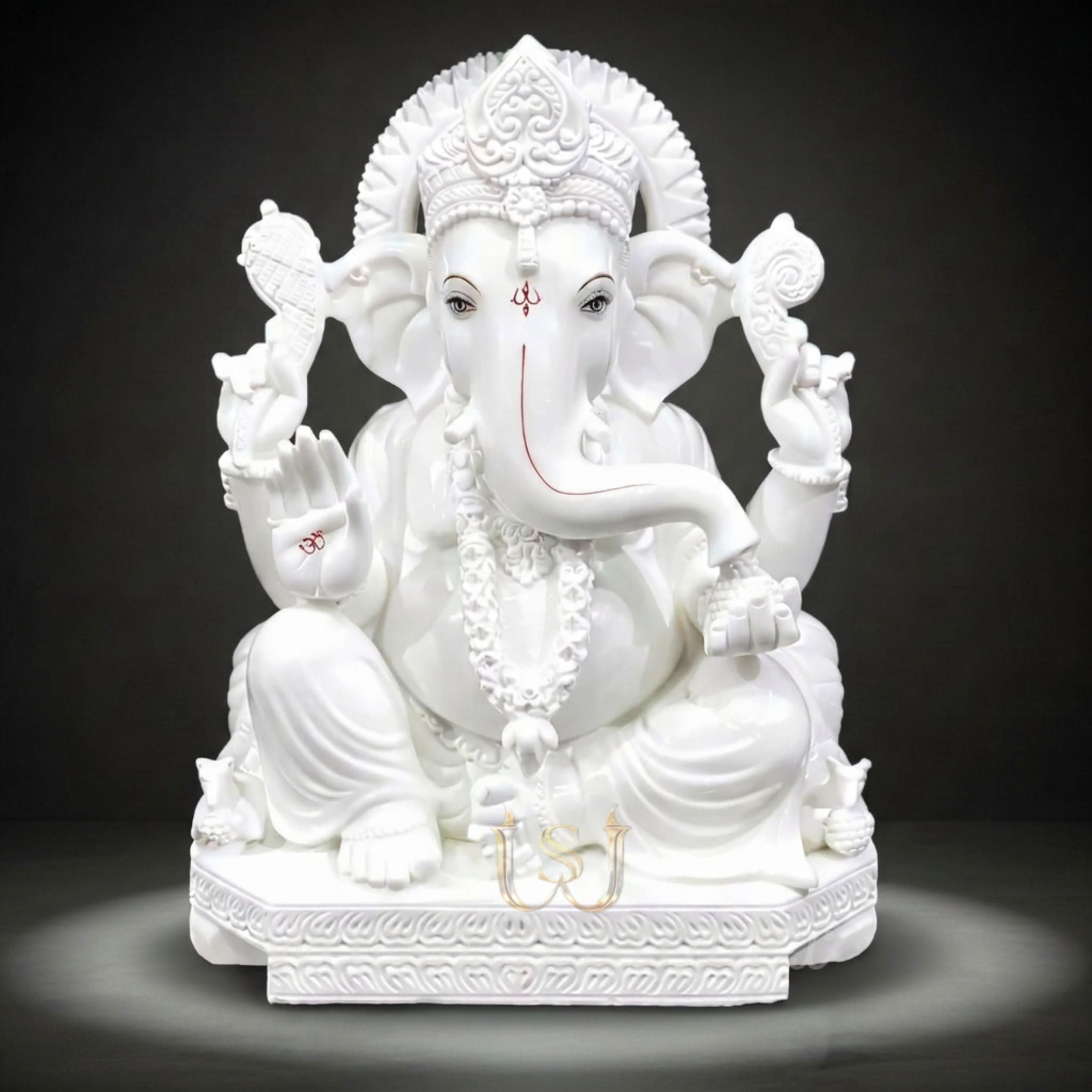 Elegant White Lord Ganesha Idol – Marble Finish Ganpati Statue for Home Décor & Temple