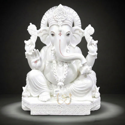 Elegant White Lord Ganesha Idol – Marble Finish Ganpati Statue for Home Décor & Temple