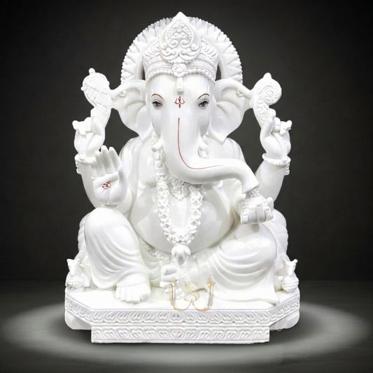 Elegant White Lord Ganesha Idol – Marble Finish Ganpati Statue for Home Décor & Temple