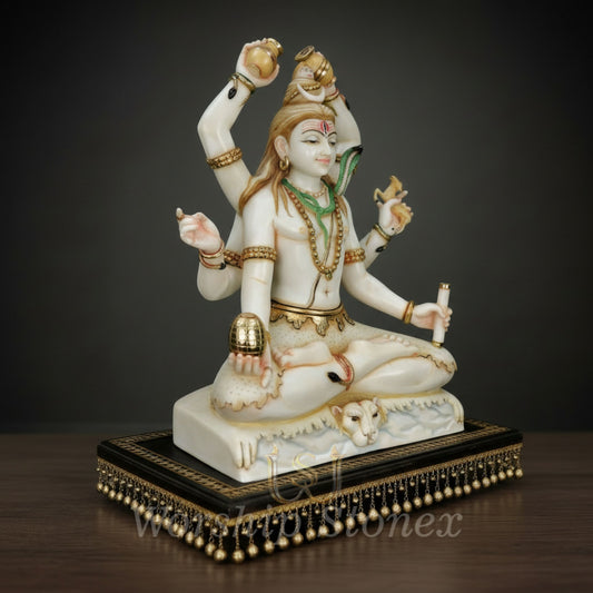 Handcrafted Panchmukhi Shiva Marble Statue with Premium Gold Detailing
