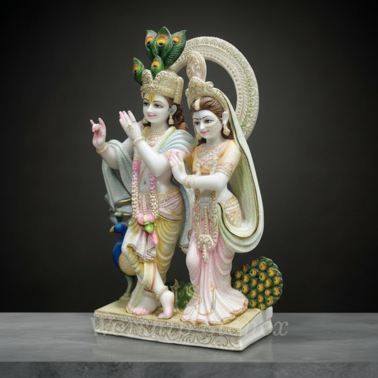 Radha Krishna Divine Couple Statue (with Peacock Accent)
