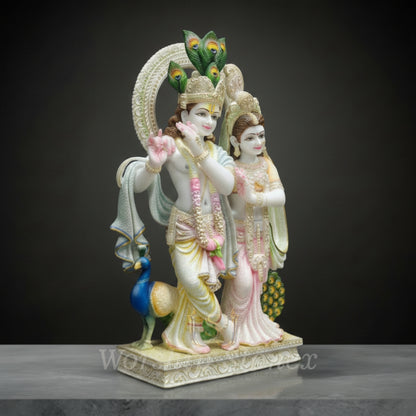 Radha Krishna Divine Couple Statue (with Peacock Accent)