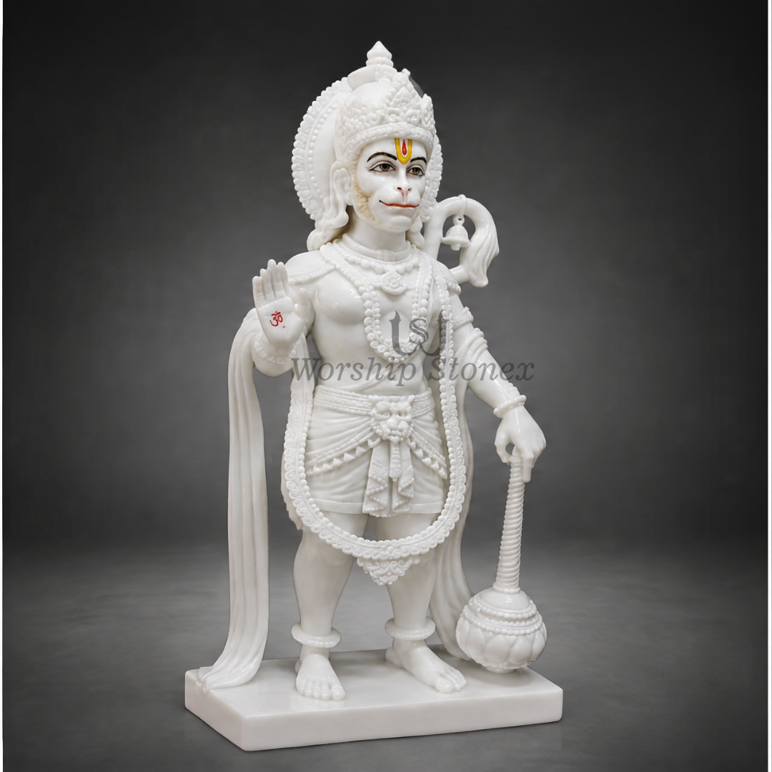 Handcrafted 18-Inch Makrana Marble Hanuman Ji statue