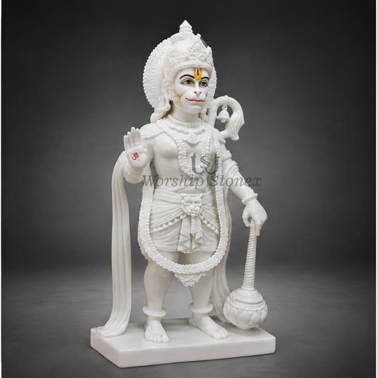 Handcrafted 18-Inch Makrana Marble Hanuman Ji statue