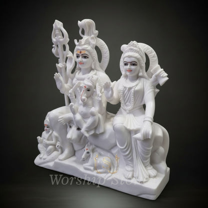 White Marble Shiv Parivar Statue with Intricate Handcrafted Detailing