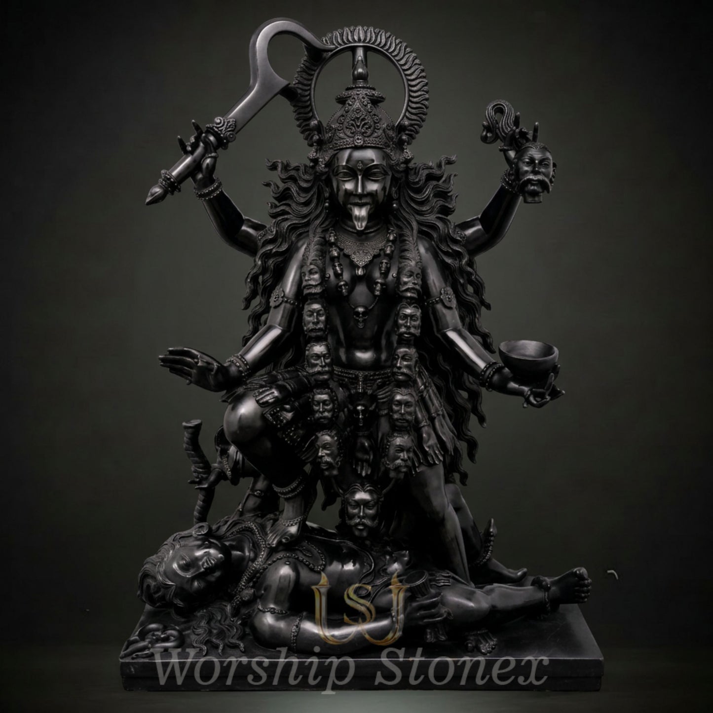 Black Stone Maa Kali Sculpture (Fierce Cosmic Manifestation)