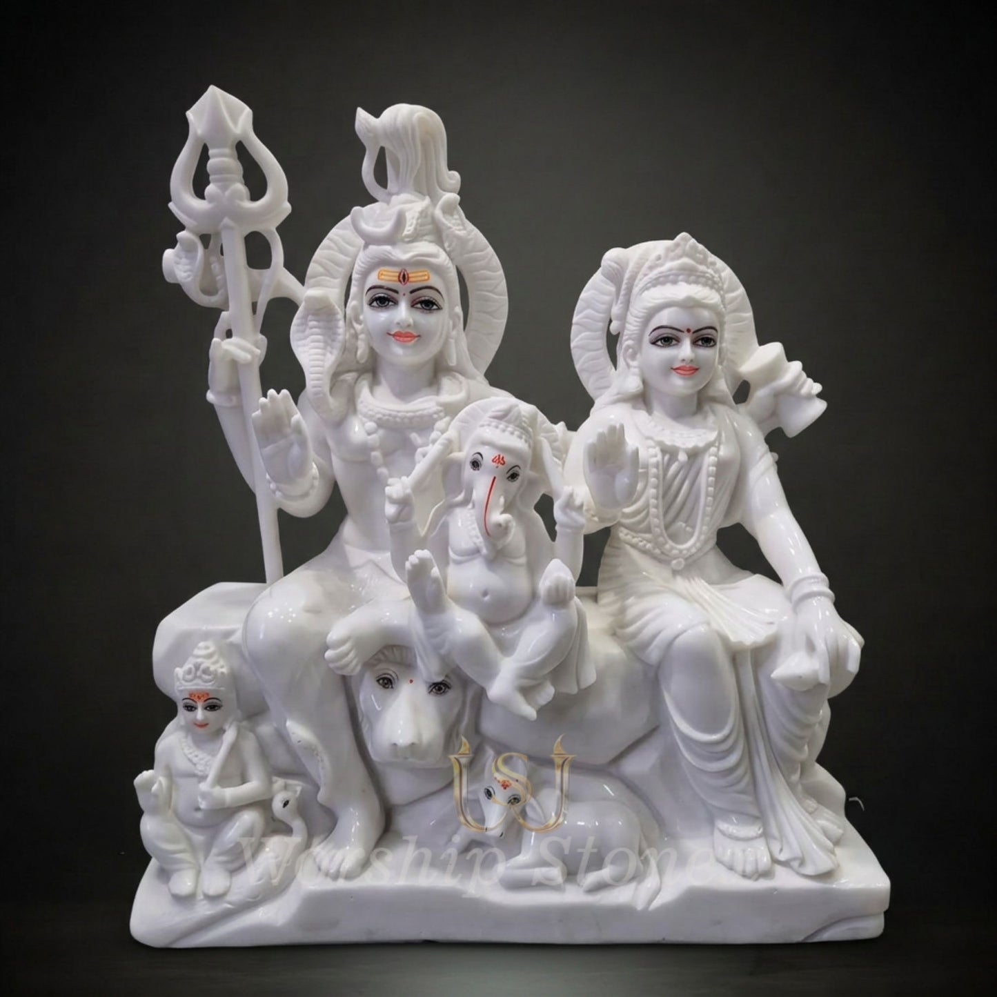 White Marble Shiv Parivar Statue with Intricate Handcrafted Detailing