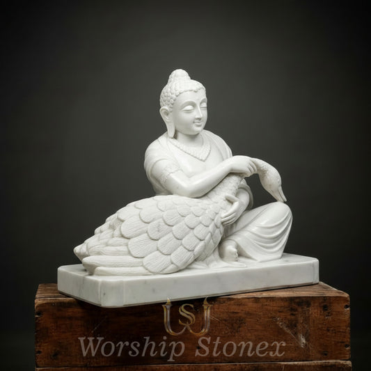 White Marble Prince Siddhartha Saving the Wounded Swan Sculpture