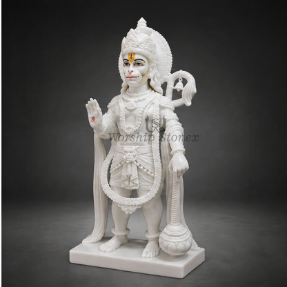 Handcrafted 18-Inch Makrana Marble Hanuman Ji statue