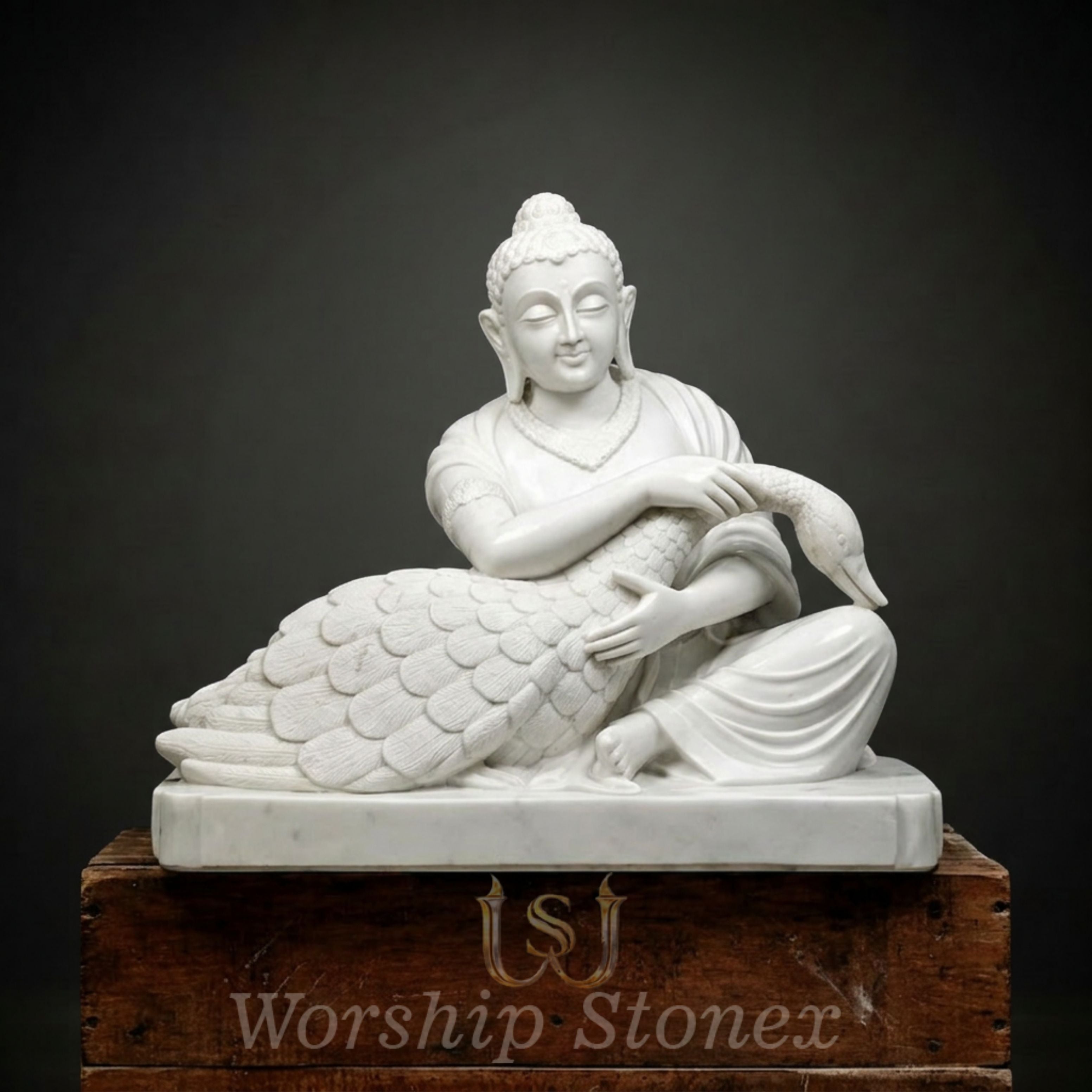 White Marble Prince Siddhartha Saving the Wounded Swan Sculpture