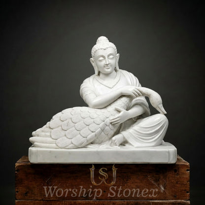 White Marble Prince Siddhartha Saving the Wounded Swan Sculpture