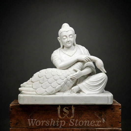 White Marble Prince Siddhartha Saving the Wounded Swan Sculpture