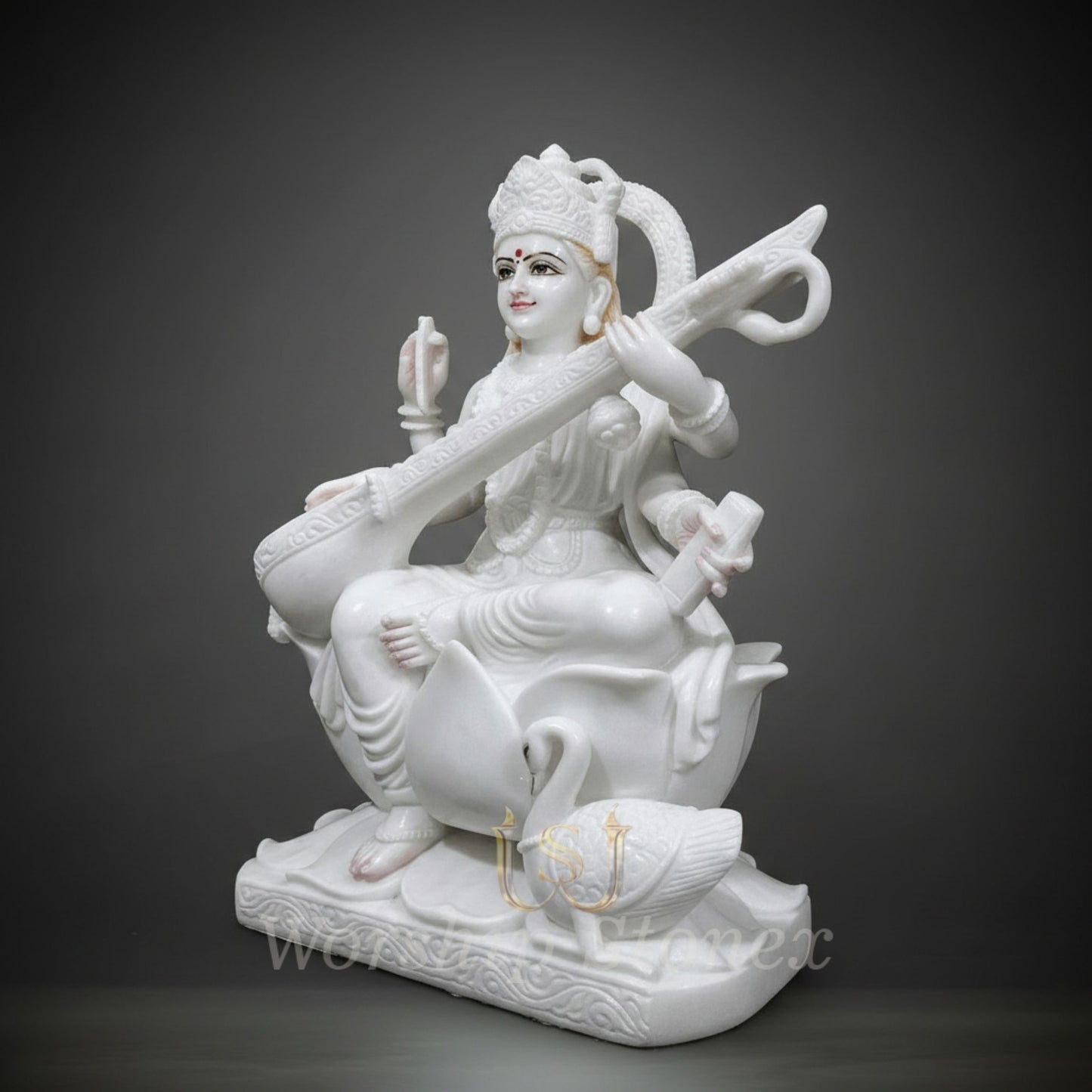 White Marble Goddess Saraswati Statue