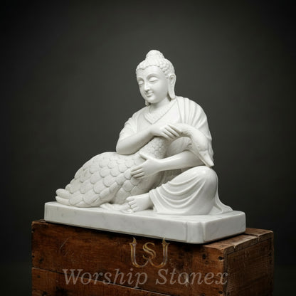 White Marble Prince Siddhartha Saving the Wounded Swan Sculpture