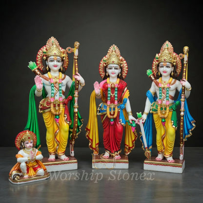 Handcrafted Marble Ram Darbar Idol Set – Lord Ram, Sita, Lakshman & Hanuman Statue