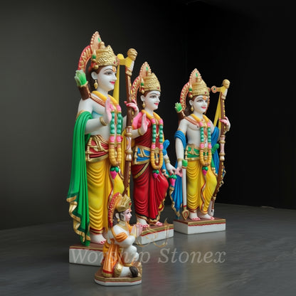Handcrafted Marble Ram Darbar Idol Set – Lord Ram, Sita, Lakshman & Hanuman Statue