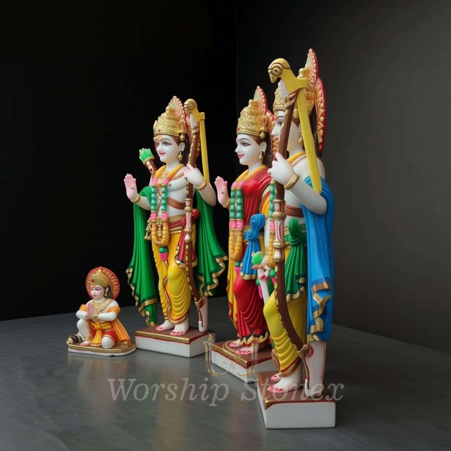 Handcrafted Marble Ram Darbar Idol Set – Lord Ram, Sita, Lakshman & Hanuman Statue