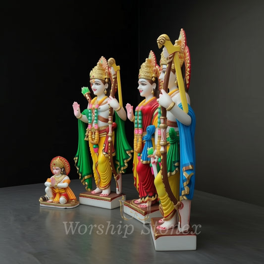 Handcrafted Marble Ram Darbar Idol Set – Lord Ram, Sita, Lakshman & Hanuman Statue