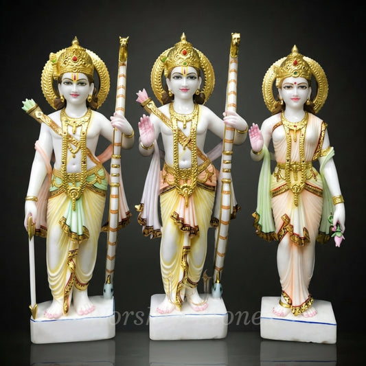 Premium White Marble Ram Darbar Statue Set - 3-Piece Handcrafted Murti for Home Temple