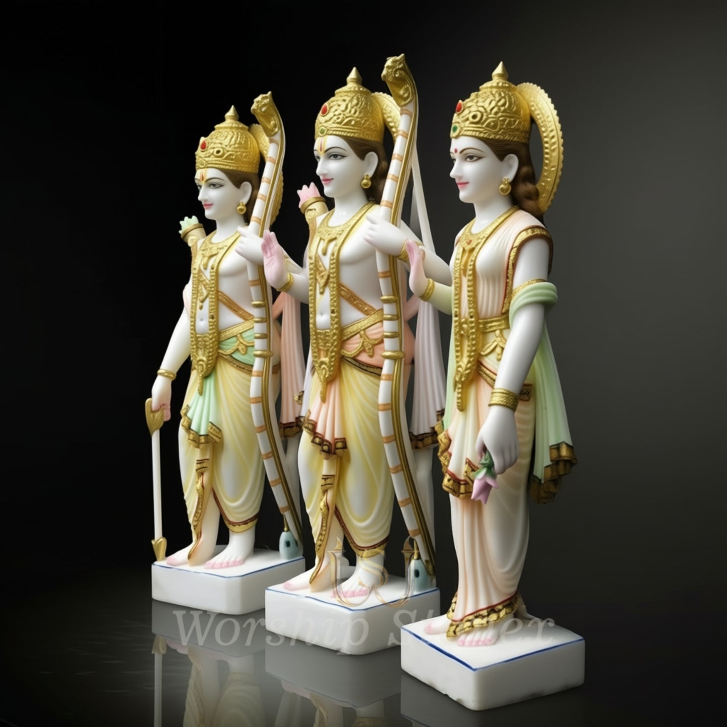 Premium White Marble Ram Darbar Statue Set - 3-Piece Handcrafted Murti for Home Temple