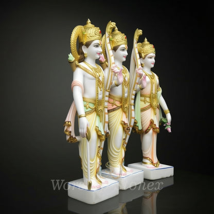 Premium White Marble Ram Darbar Statue Set - 3-Piece Handcrafted Murti for Home Temple