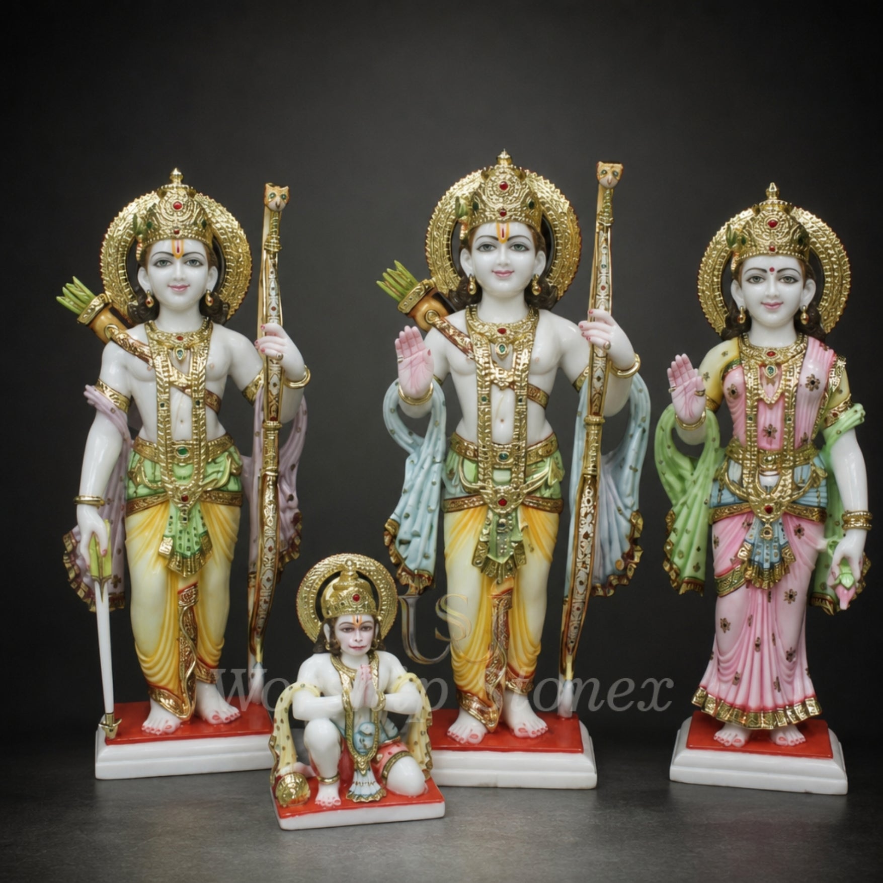 Premium White Marble Ram Darbar Statue Set - 4-Piece Handcrafted Murti for Home Temple