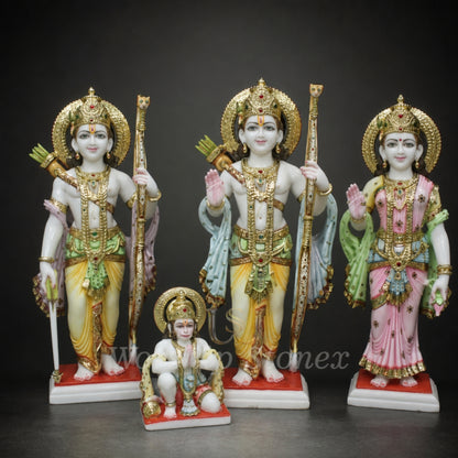 Premium White Marble Ram Darbar Statue Set - 4-Piece Handcrafted Murti for Home Temple