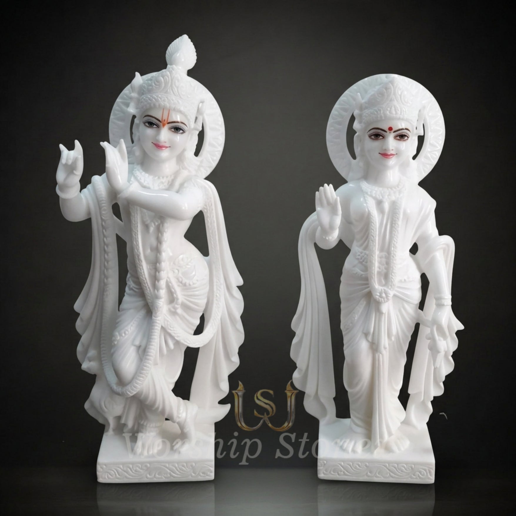 Pure White Marble Radha Krishna Statue Set (All-White Minimalist Design)