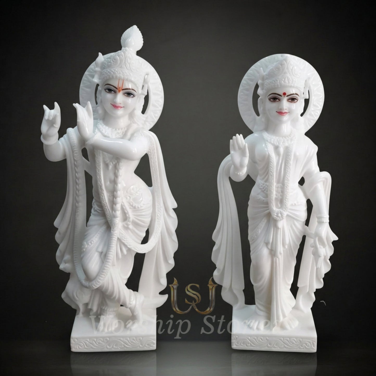 Pure White Marble Radha Krishna Statue Set (All-White Minimalist Design)