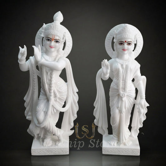 Pure White Marble Radha Krishna Statue Set (All-White Minimalist Design)