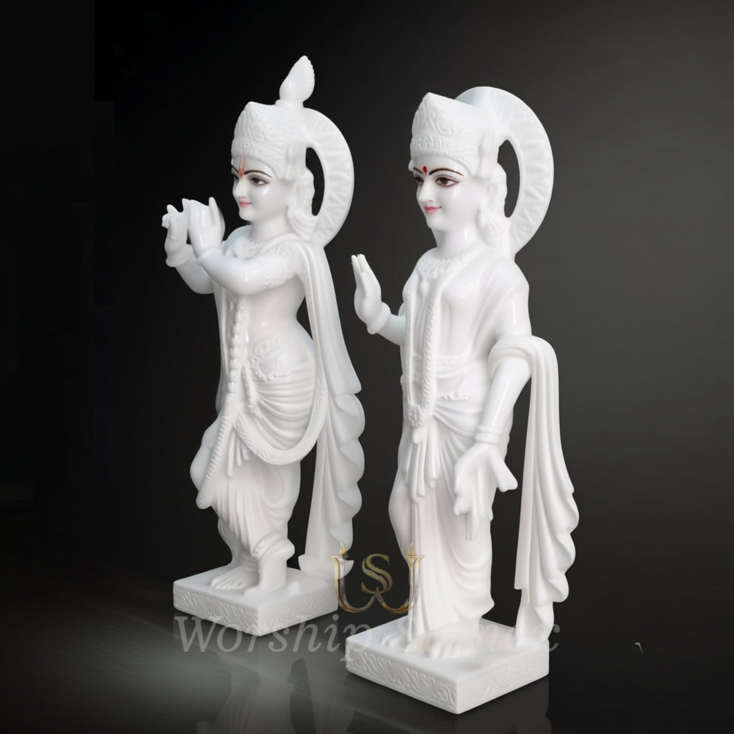 Pure White Marble Radha Krishna Statue Set (All-White Minimalist Design)