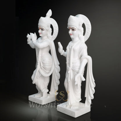 Pure White Marble Radha Krishna Statue Set (All-White Minimalist Design)
