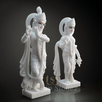 Pure White Marble Radha Krishna Statue Set (All-White Minimalist Design)