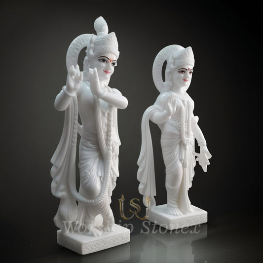 Pure White Marble Radha Krishna Statue Set (All-White Minimalist Design)