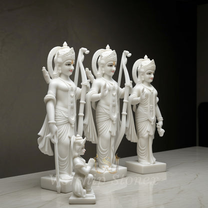 Handcrafted White Marble Ram Darbar Idol Set – Lord Ram, Lakshman, Sita & Hanuman Murti