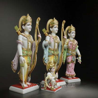 Premium White Marble Ram Darbar Statue Set - 4-Piece Handcrafted Murti for Home Temple