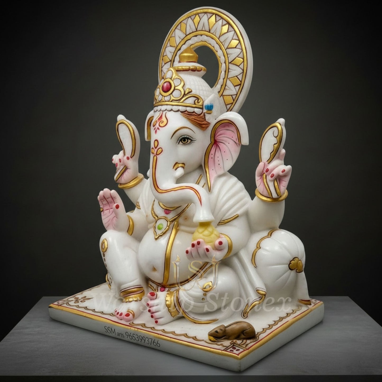 Premium Marble Lord Ganesha Idol for Home Temple & Décor