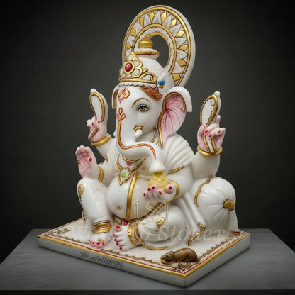 Premium Marble Lord Ganesha Idol for Home Temple & Décor